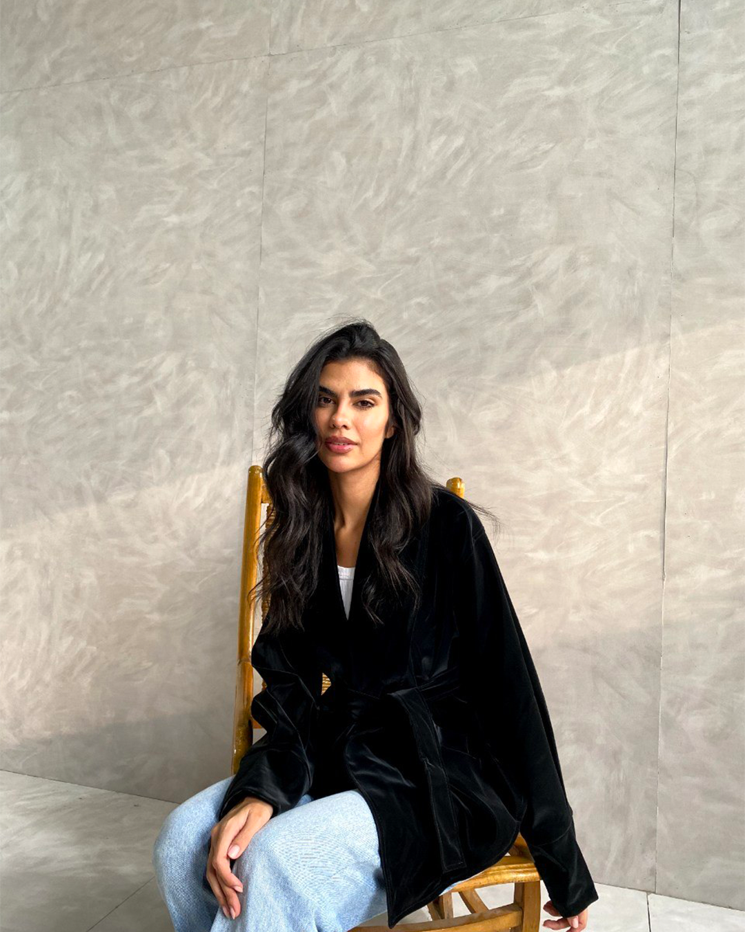 Belted Shawl-Collar Leather Wrap Jacket