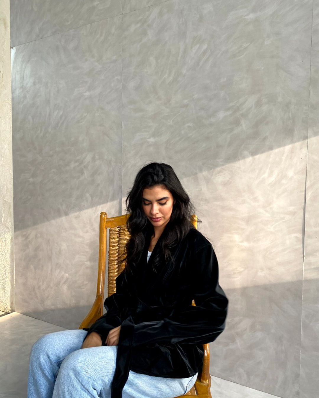 Belted Shawl-Collar Leather Wrap Jacket
