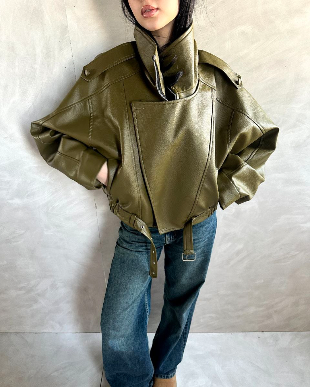 Oversized Belted Biker Jacke