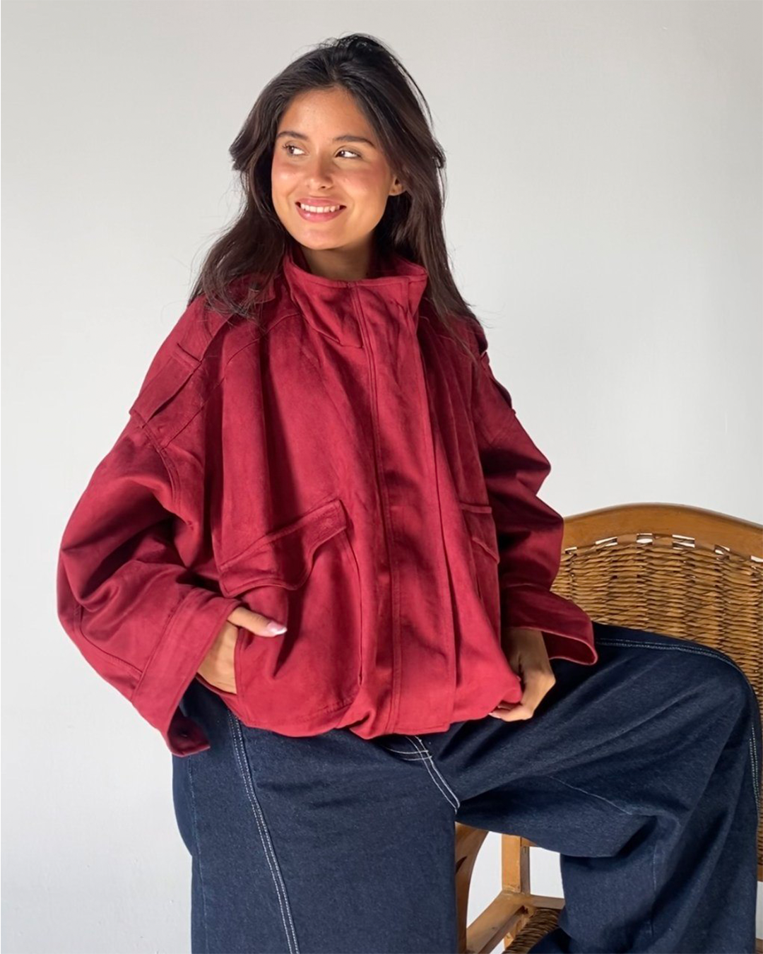 Oversized Suede-Look Utility Jacket