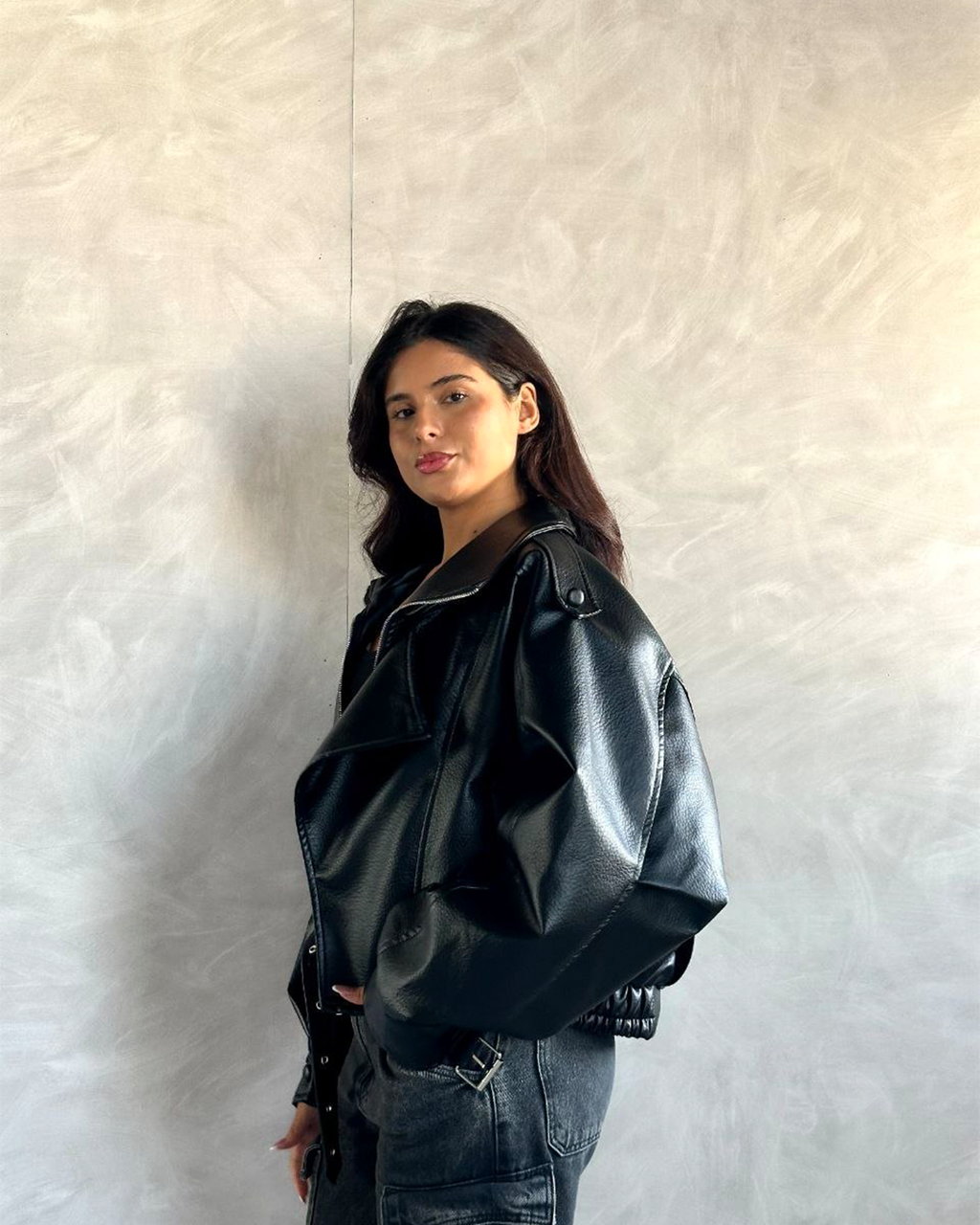 Oversized Belted Biker Jacke