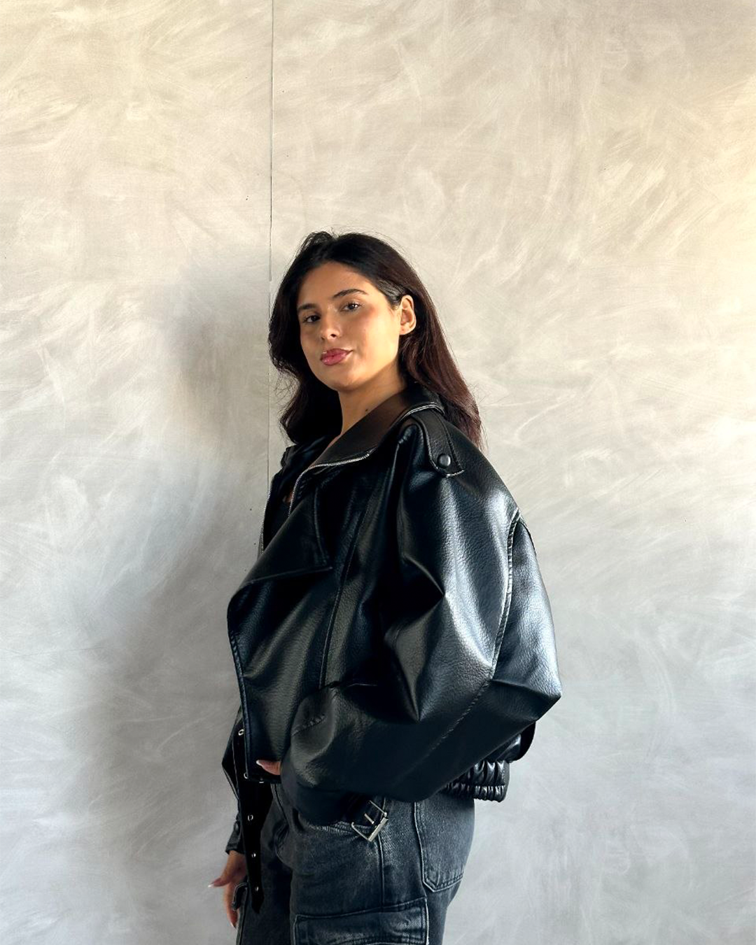 Oversized Belted Biker Jacke
