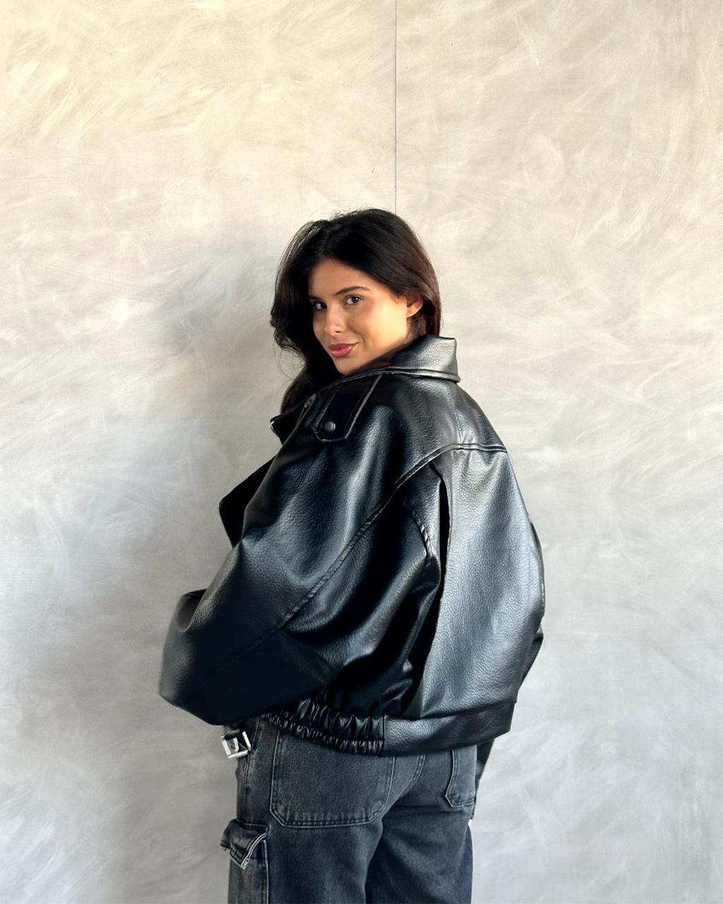 Oversized Belted Biker Jacke