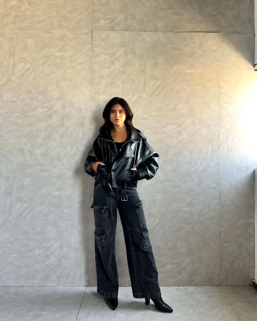 Oversized Belted Biker Jacke