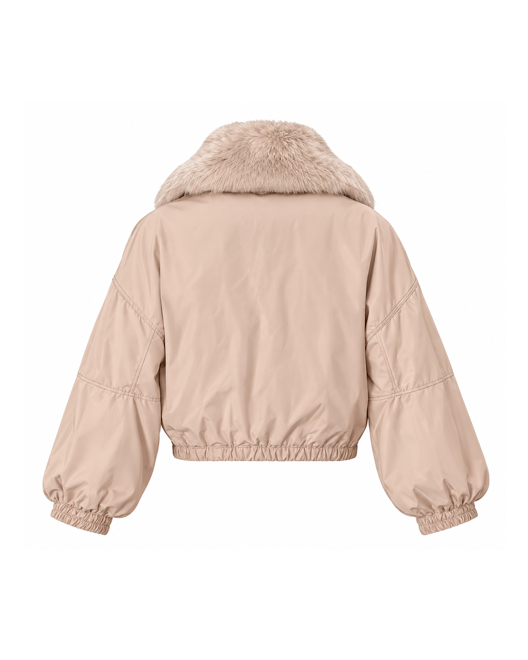 Plush-Collar Cropped Bomber Jacket
