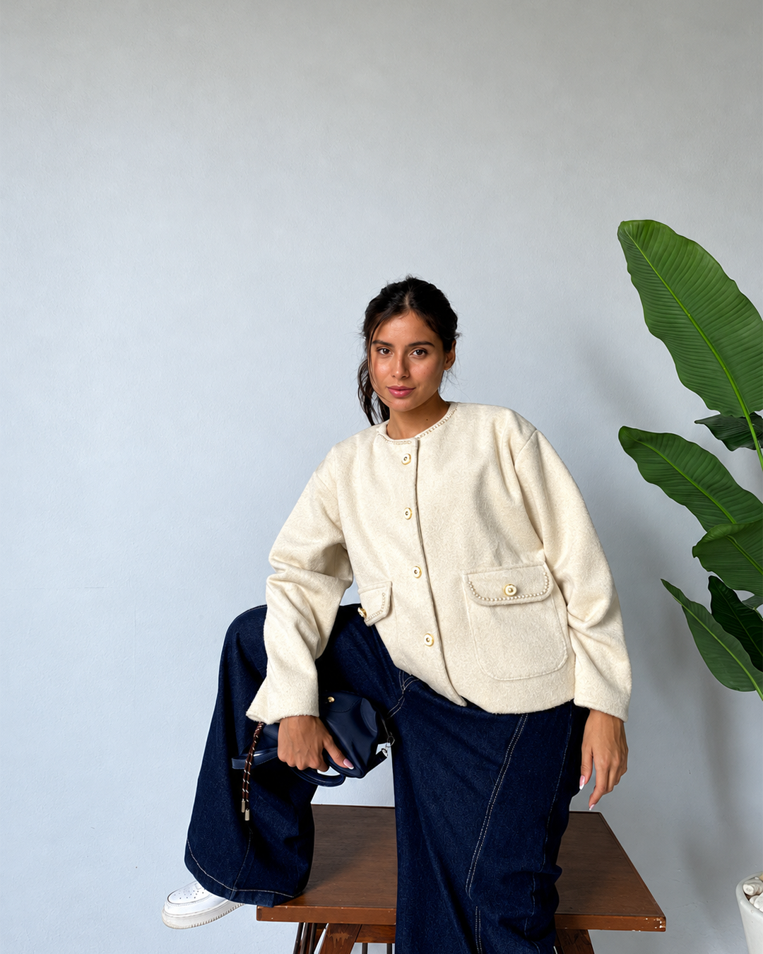 Beaded-Trim Collarless Jacket