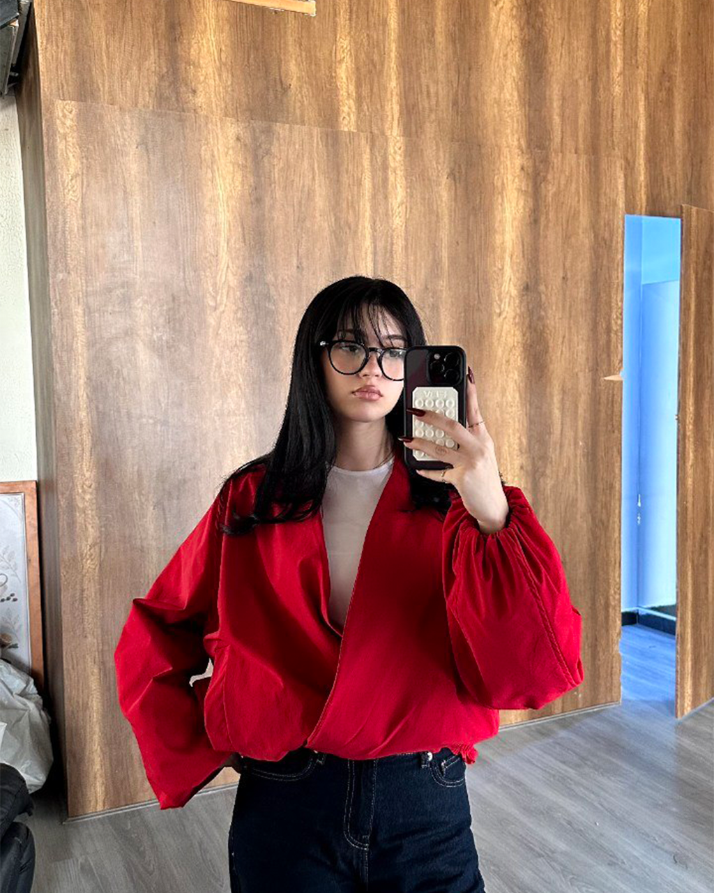 Draped Balloon-Sleeve Jacket