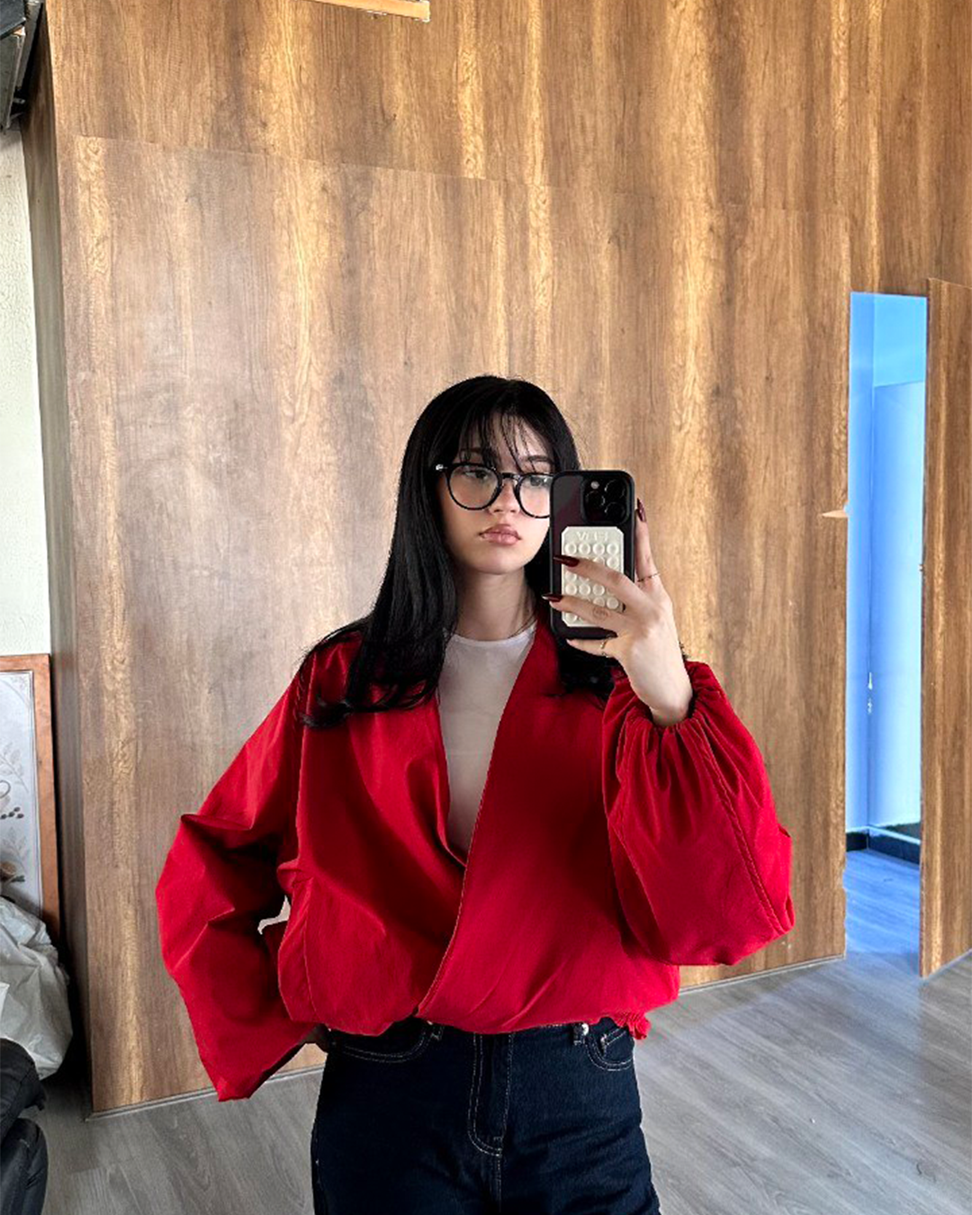 Draped Balloon-Sleeve Jacket