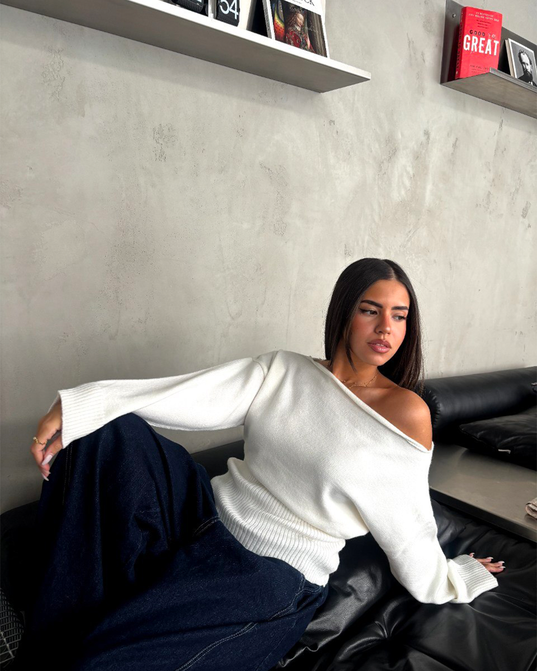 Boat-Neck Ribbed-Waist Sweater