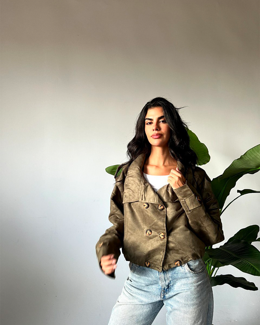 High-Collar Double-Breasted Blouson Jacket