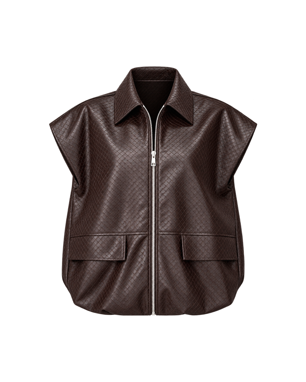 Croc-Effect Leather Zip-Up Vest