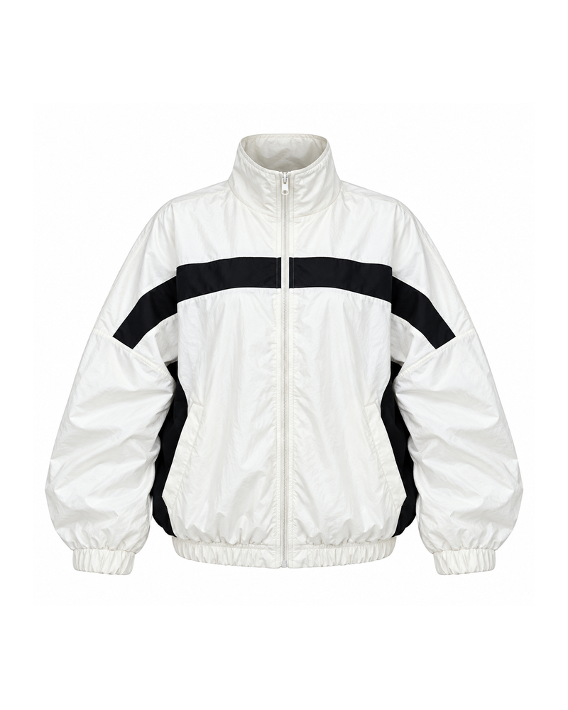 Oversized Contrast-Stripe Track Jacket