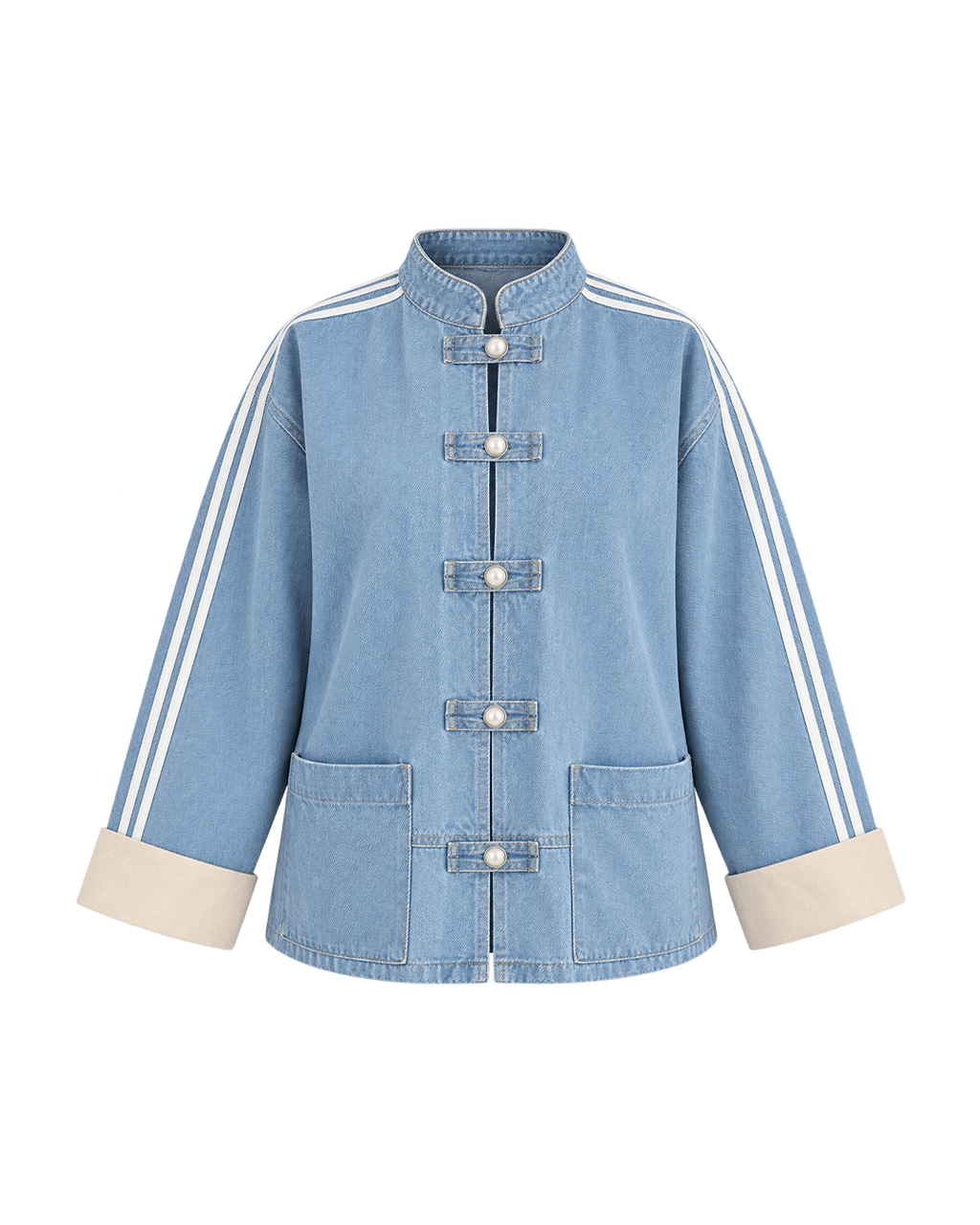 Contrast-Stripe Denim Jacket