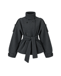 Belted High-Collar Melton Jacket
