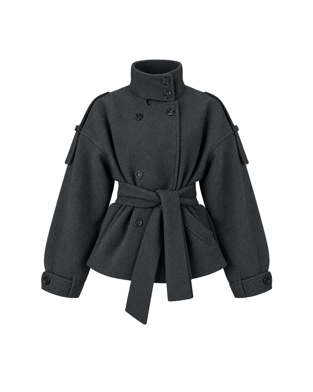 Belted High-Collar Melton Jacket