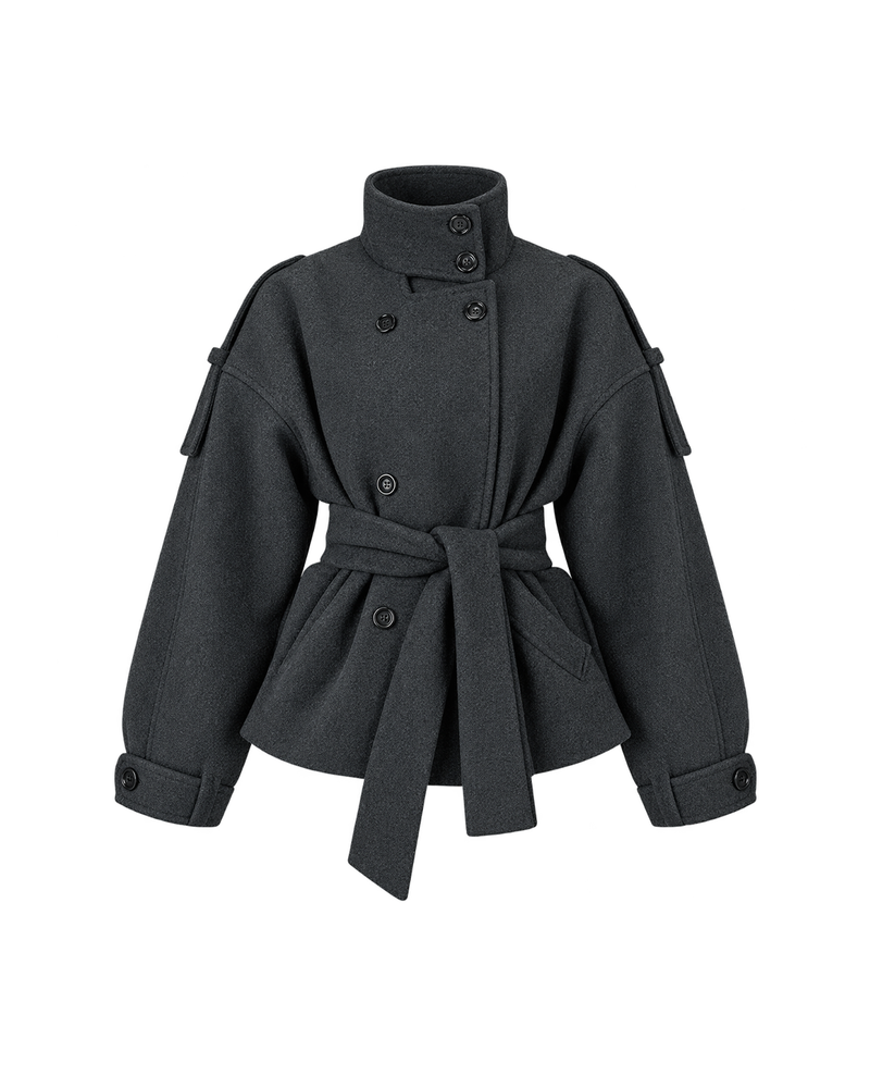 Belted High-Collar Melton Jacket