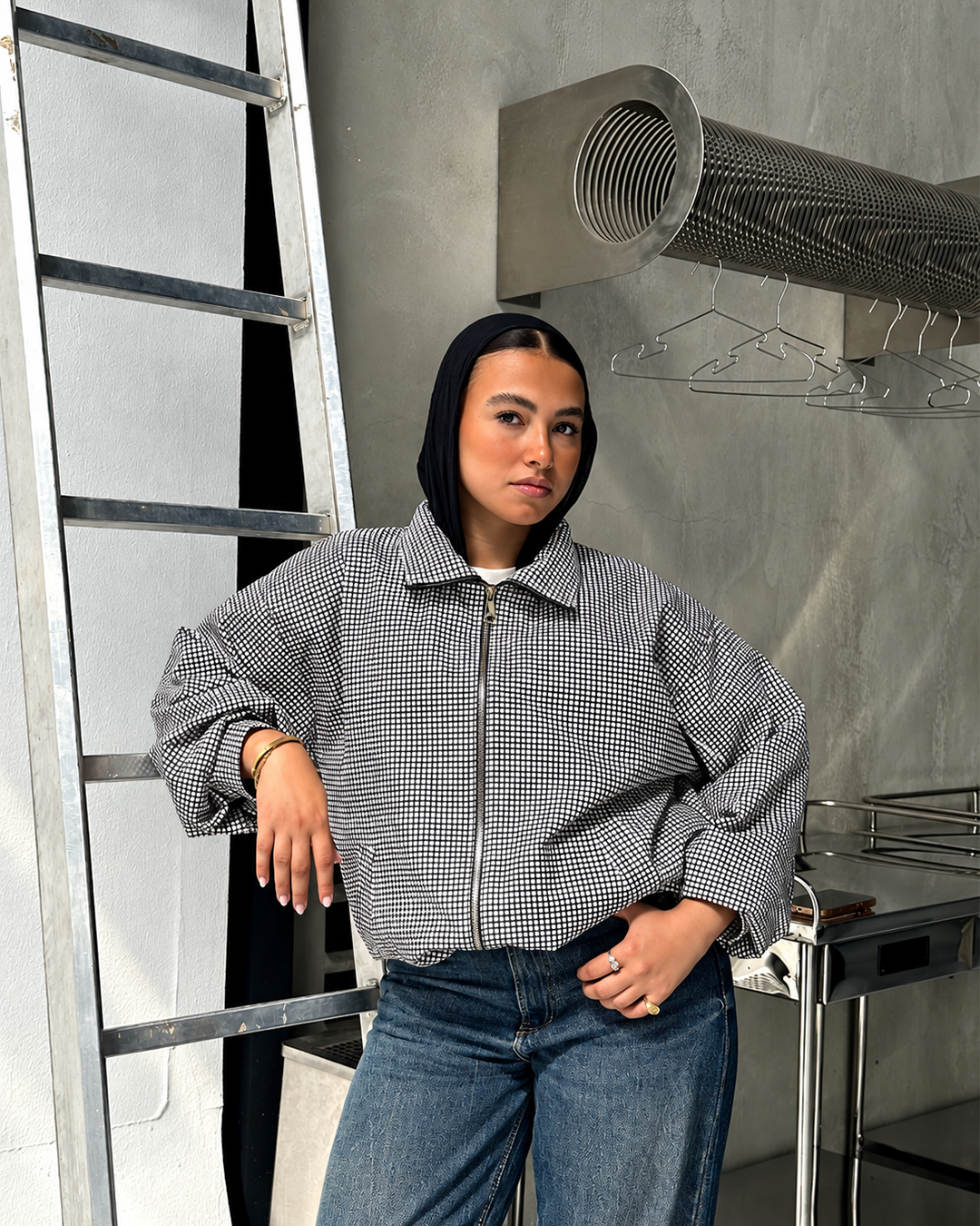 Grid-Check Bomber Jacket