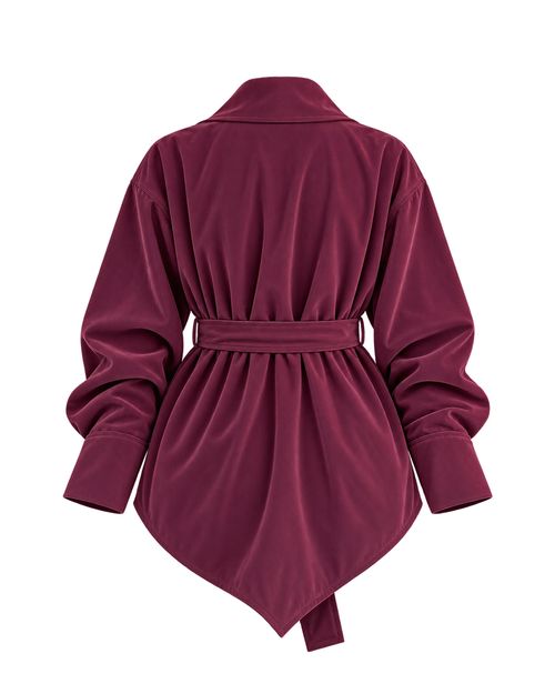 Belted Shawl-Collar Leather Wrap Jacket