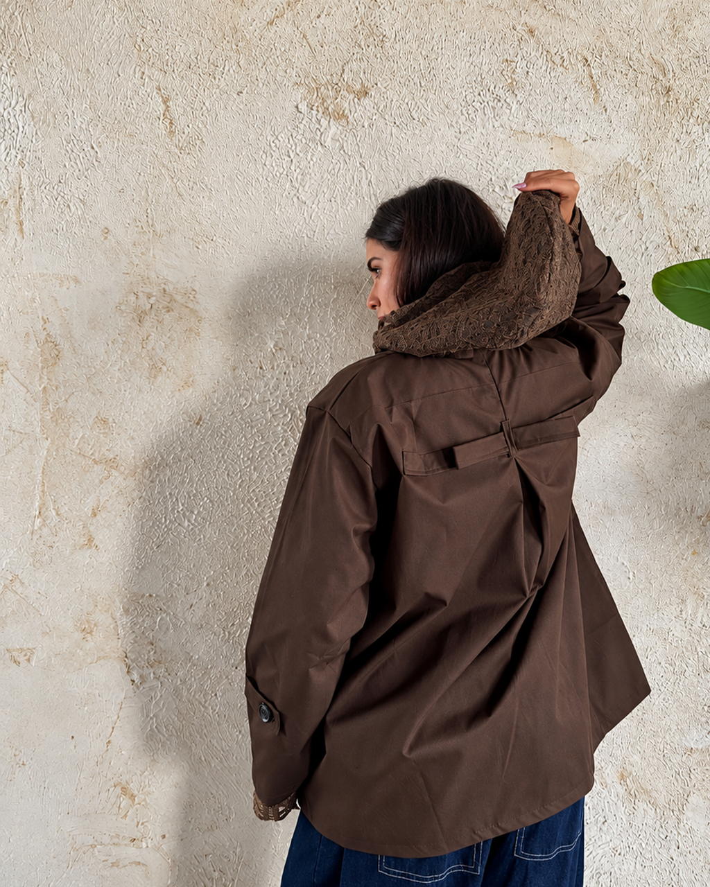 Guipure-Lace Hooded Gabardine Jacket