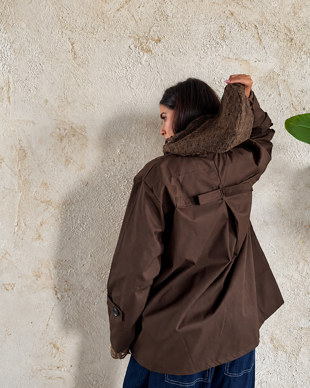 Guipure-Lace Hooded Gabardine Jacket