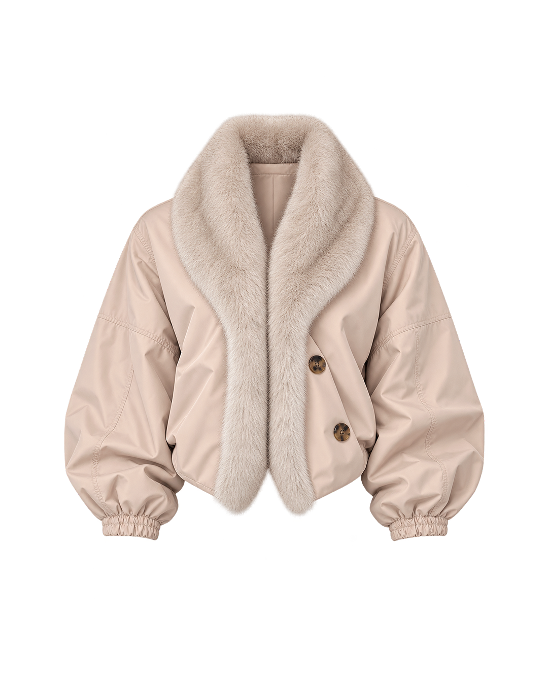 Plush-Collar Cropped Bomber Jacket