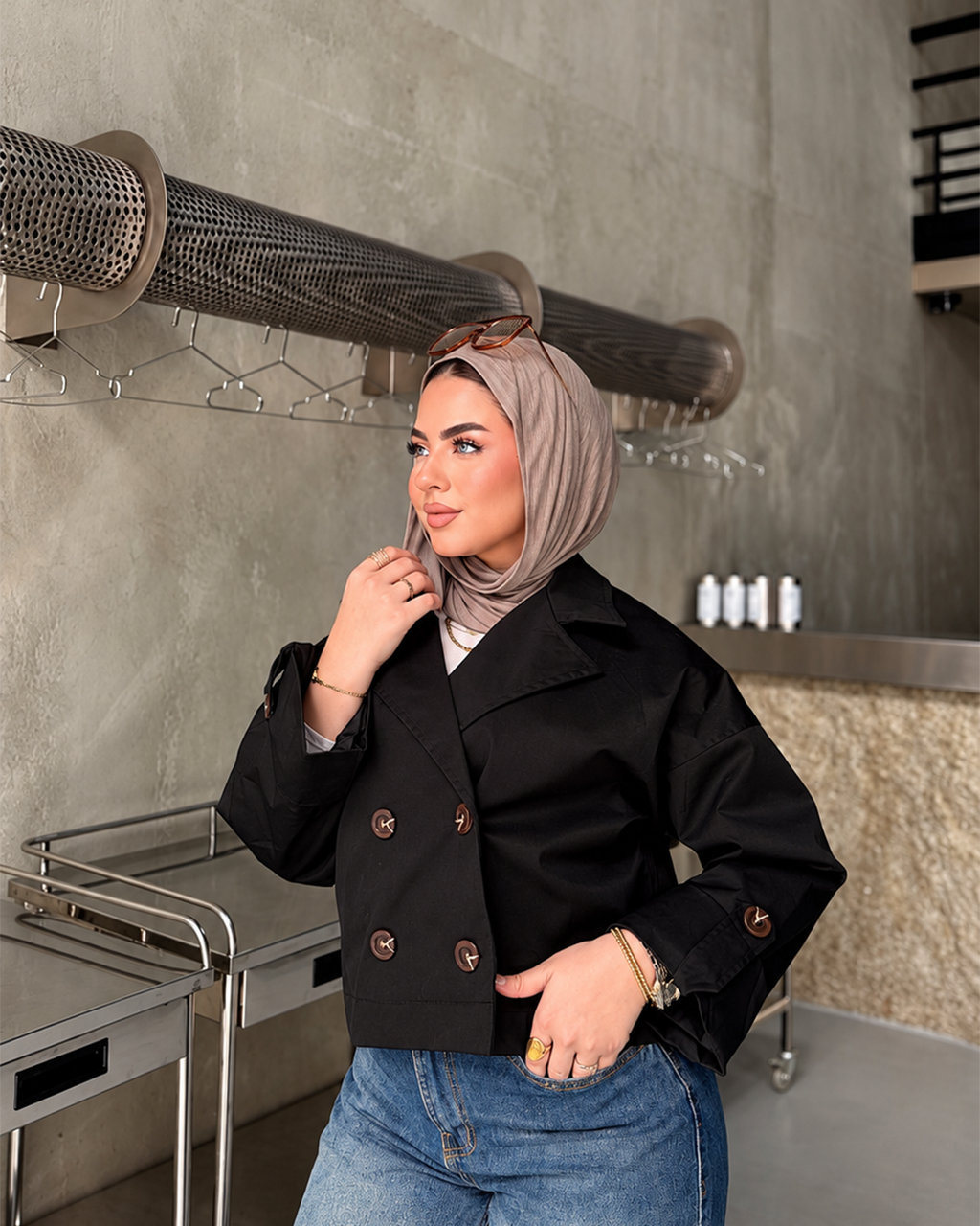 Cropped Double-Breasted Trench Jacket