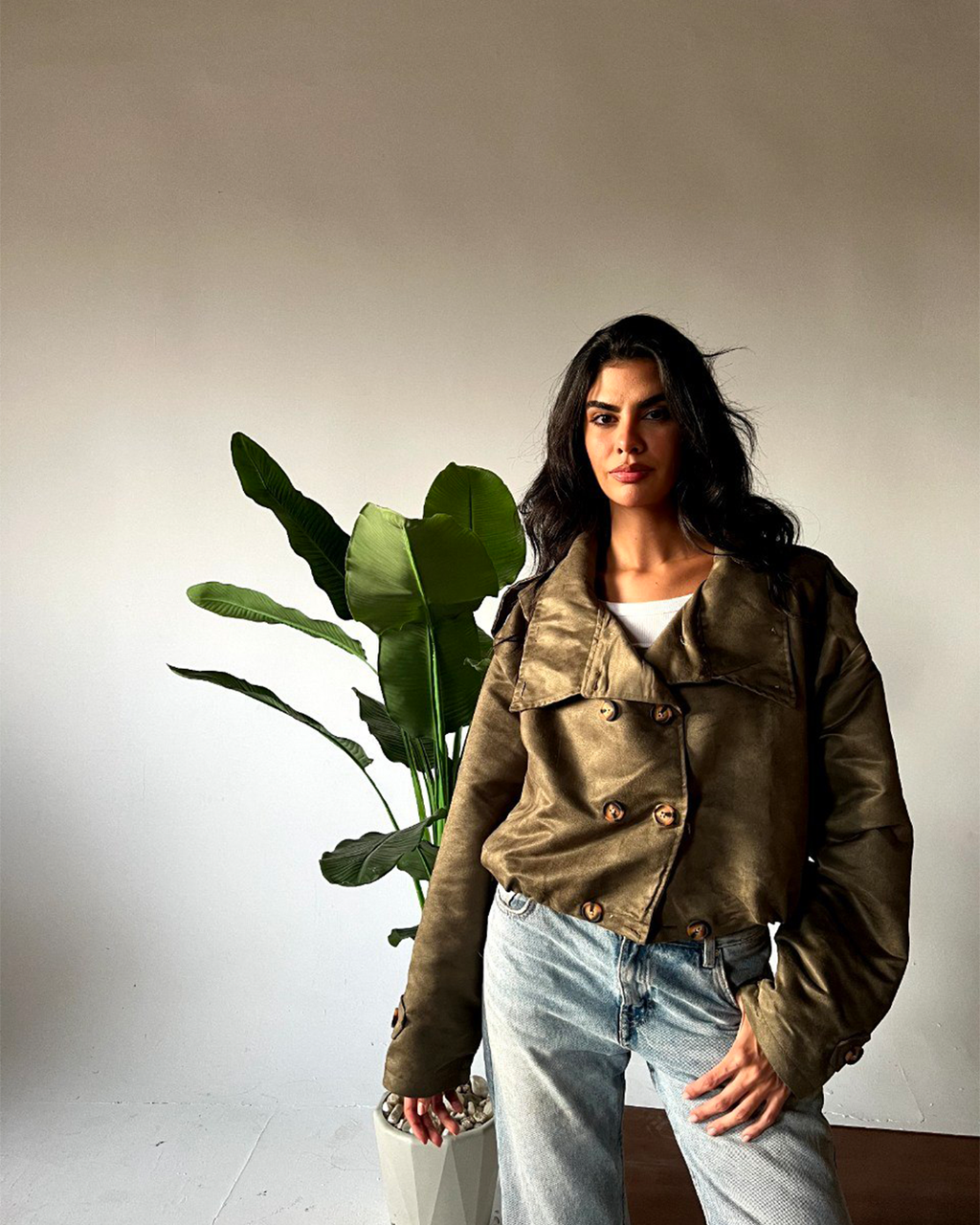 High-Collar Double-Breasted Blouson Jacket