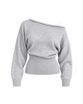 Boat-Neck Ribbed-Waist Sweater