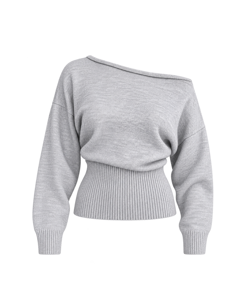 Boat-Neck Ribbed-Waist Sweater