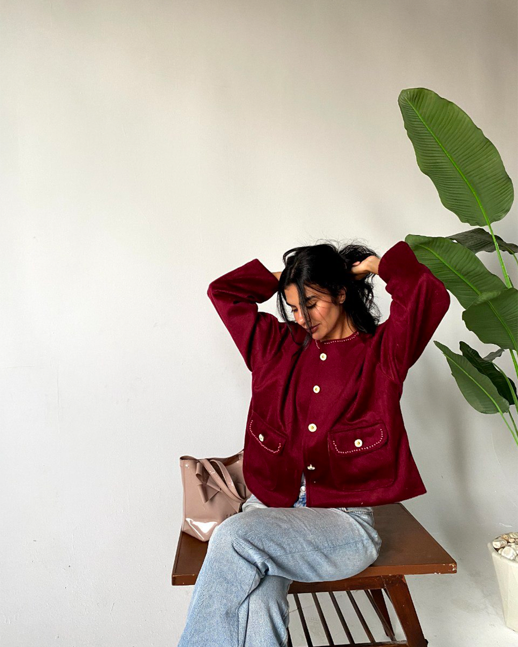 Beaded-Trim Collarless Jacket