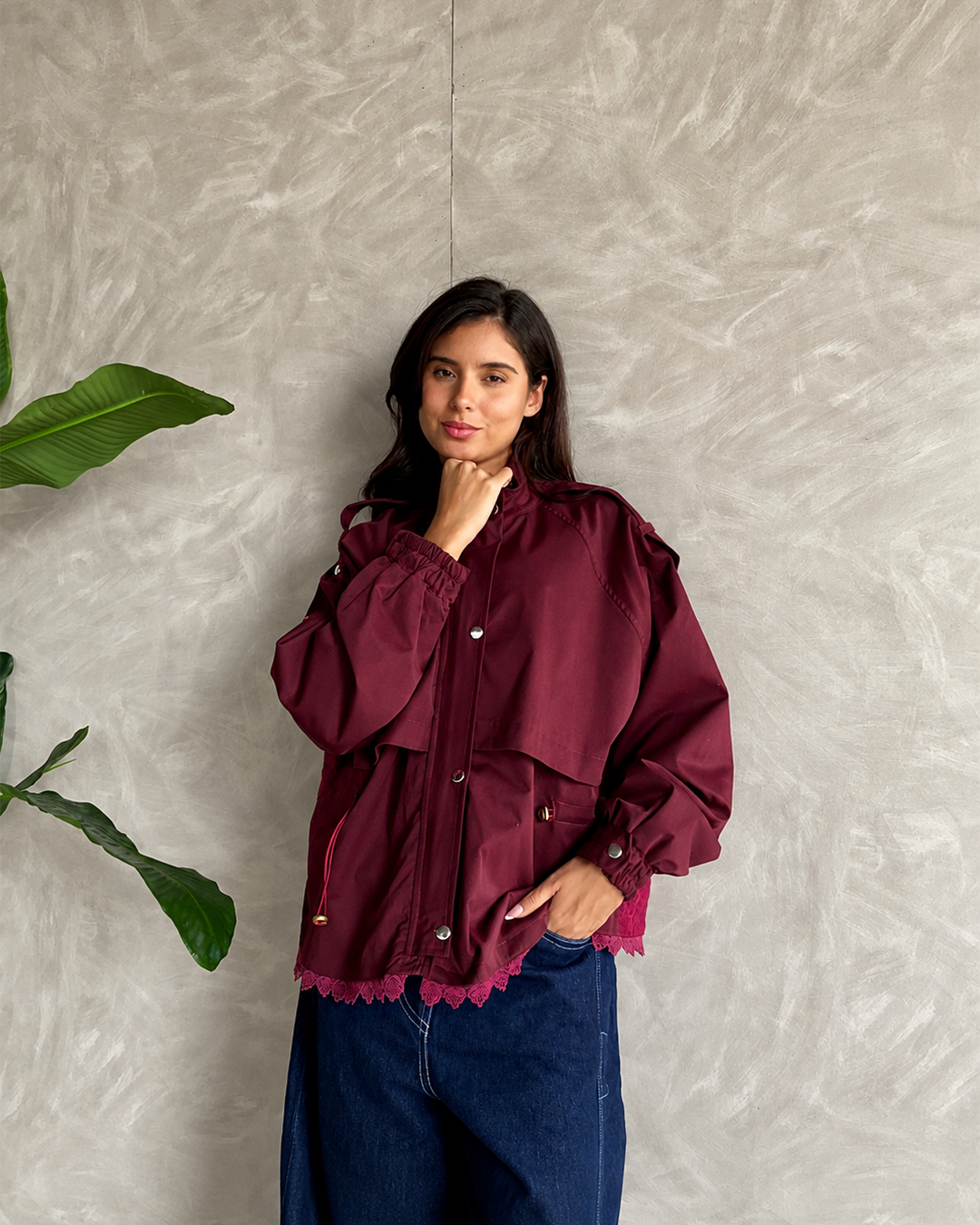 Gabardine Jacket with Floral Lace