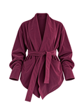 Belted Shawl-Collar Leather Wrap Jacket