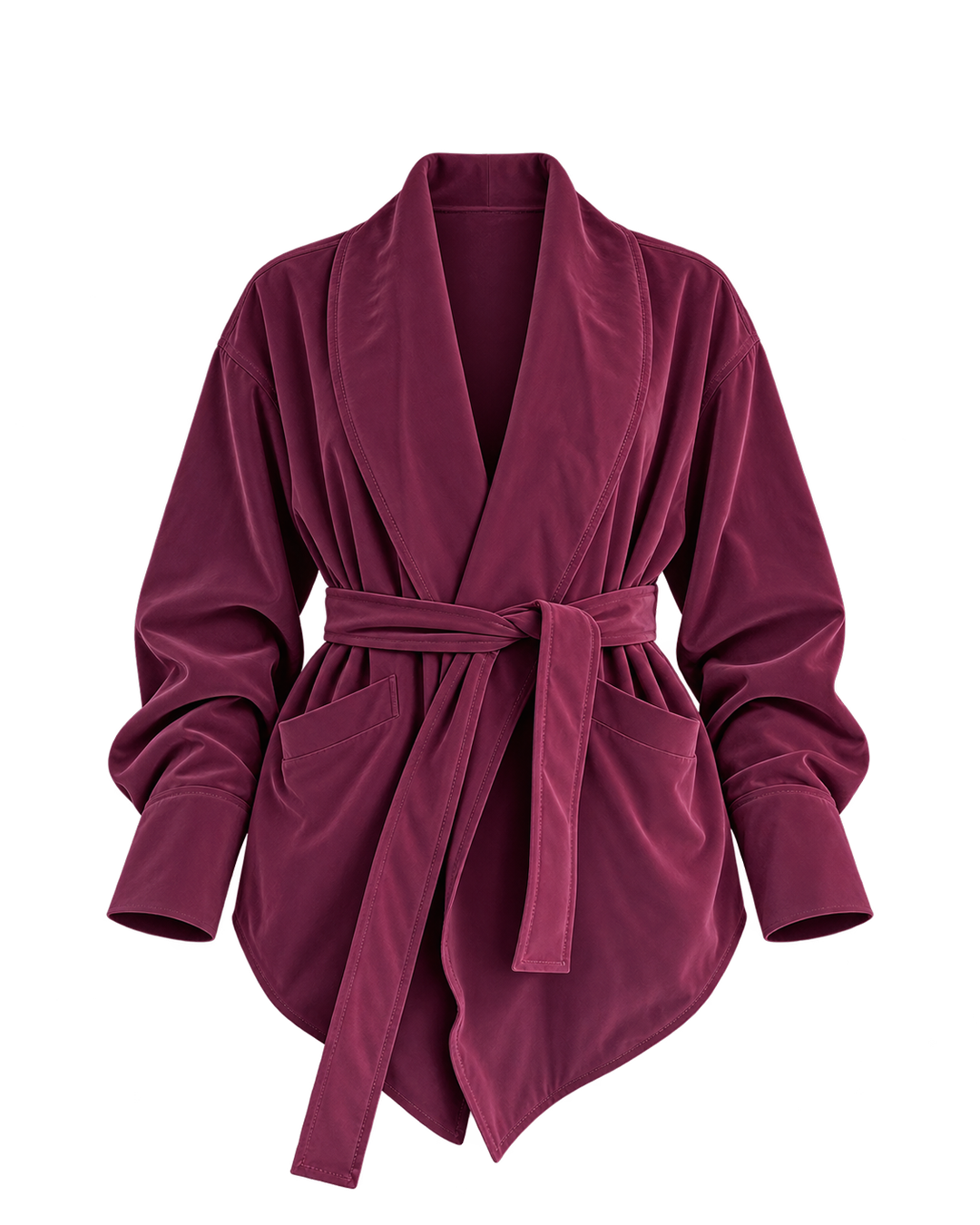 Belted Shawl-Collar Leather Wrap Jacket