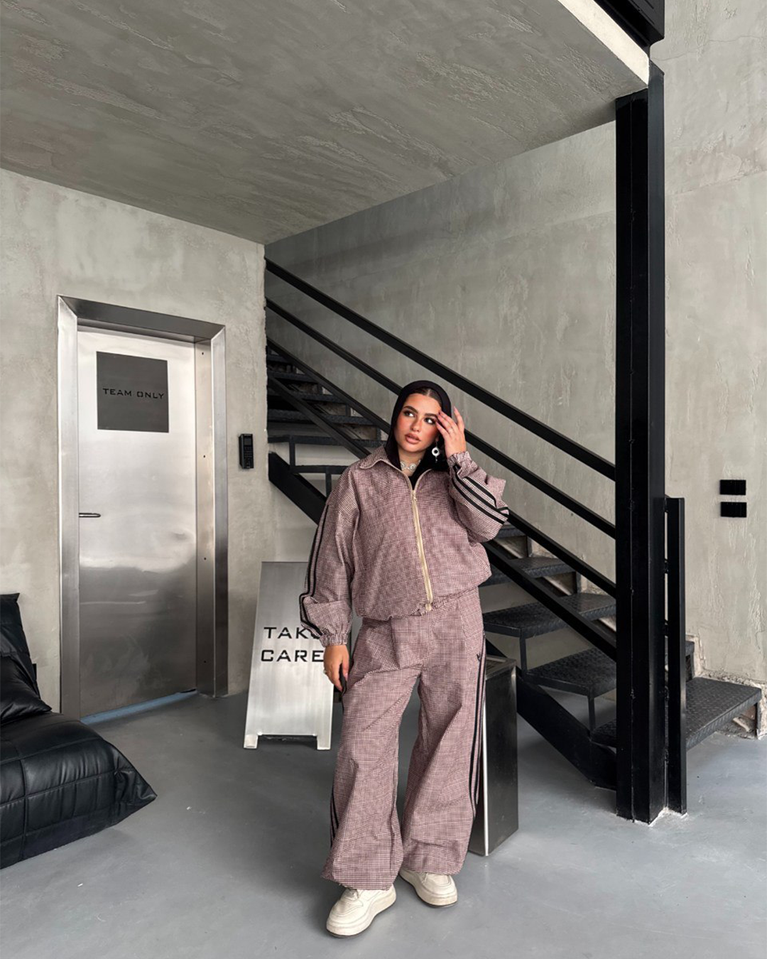 Micro-Check Wide-Leg Tracksuit