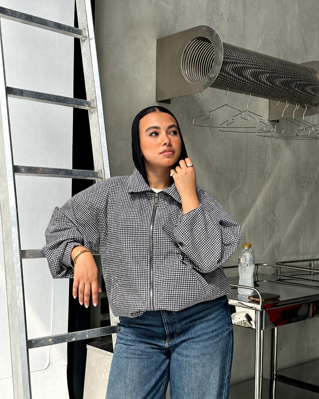 Grid-Check Bomber Jacket
