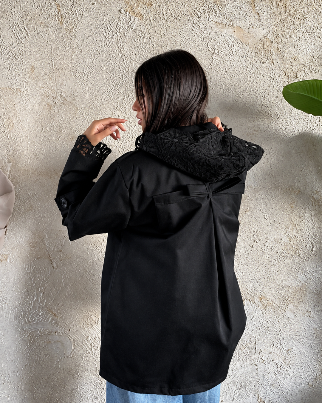 Guipure-Lace Hooded Gabardine Jacket