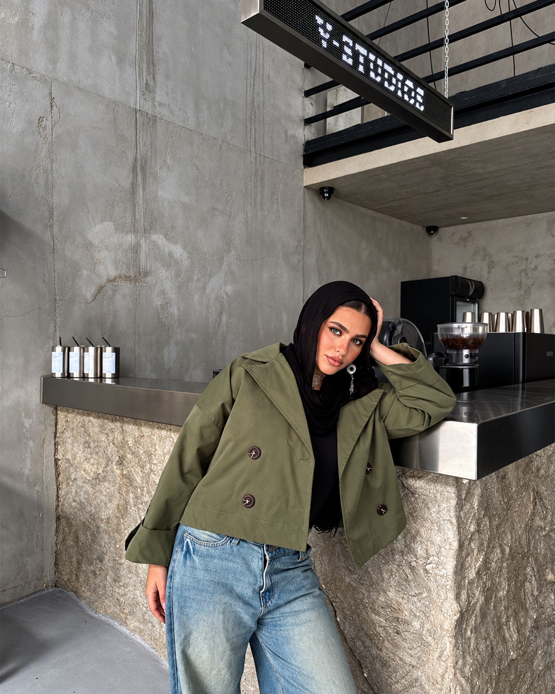 Cropped Double-Breasted Trench Jacket