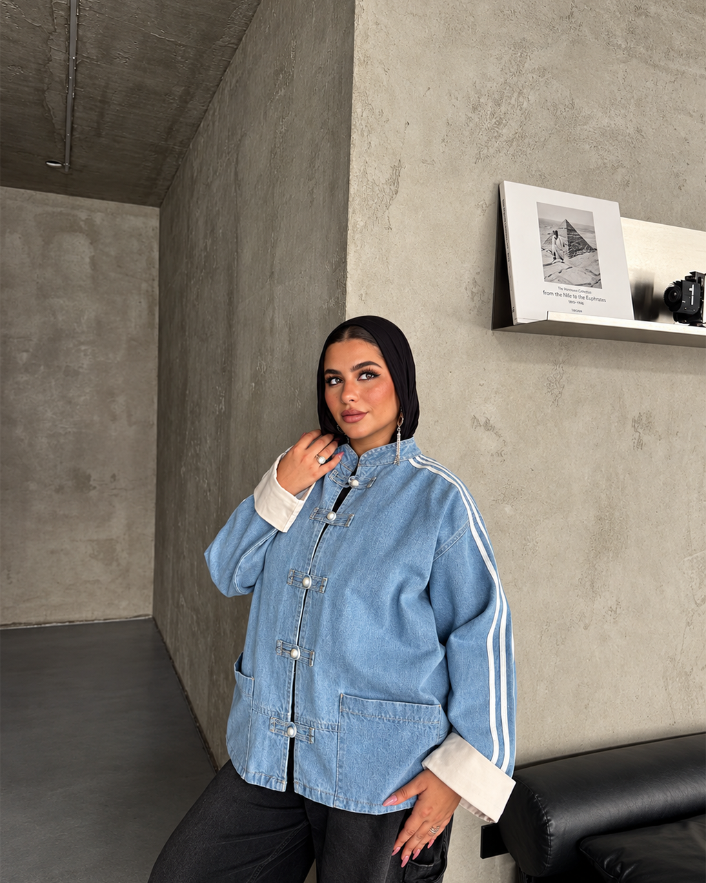 Contrast-Stripe Denim Jacket
