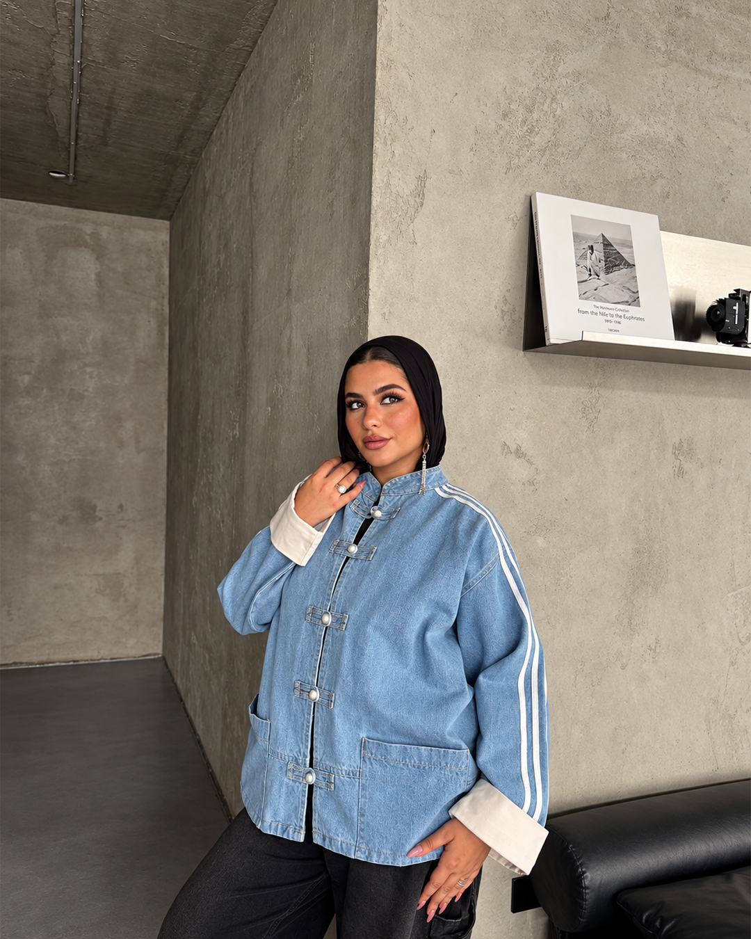 Contrast-Stripe Denim Jacket