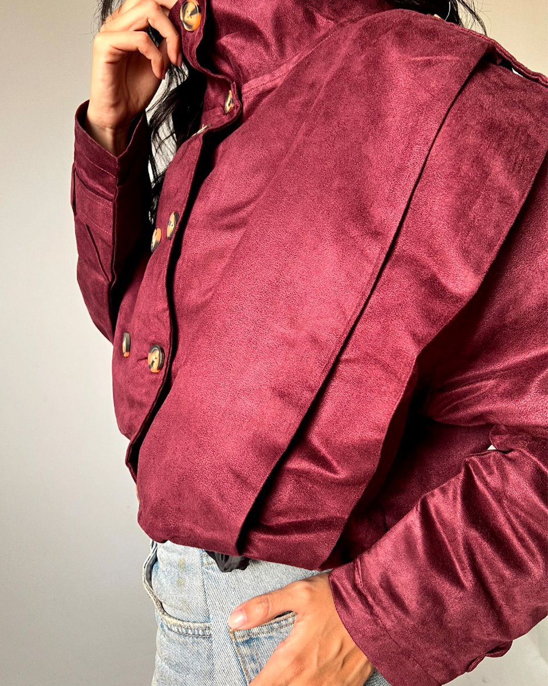 High-Collar Double-Breasted Blouson Jacket