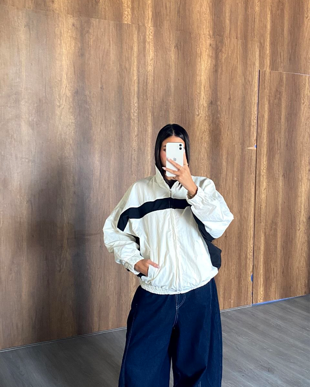Oversized Contrast-Stripe Track Jacket