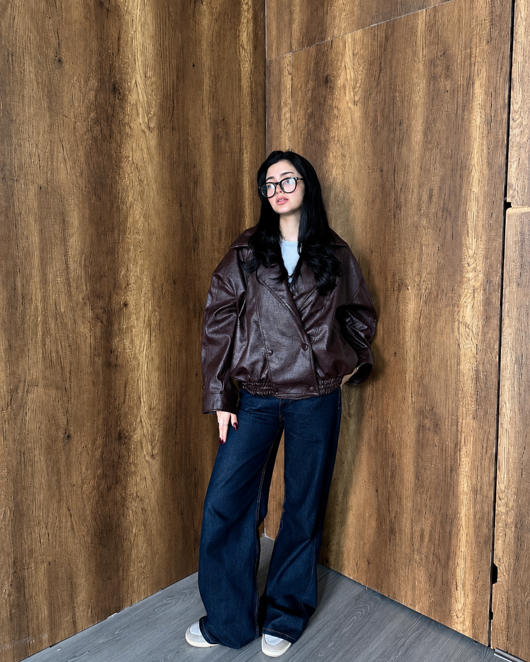Double-Breasted Leather Bomber Jacket