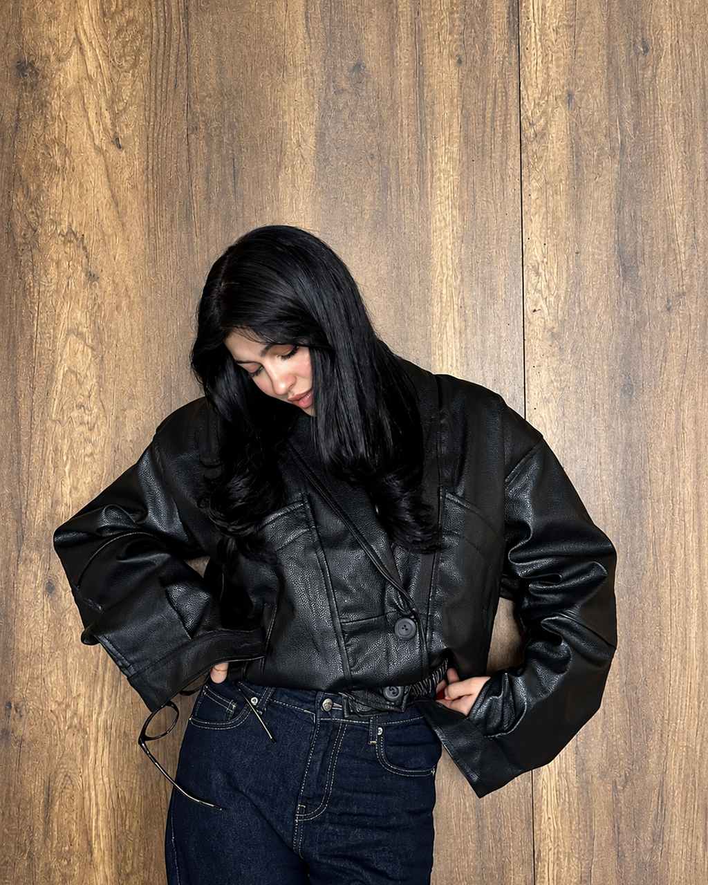 Shawl-Collar Leather Bomber Jacket