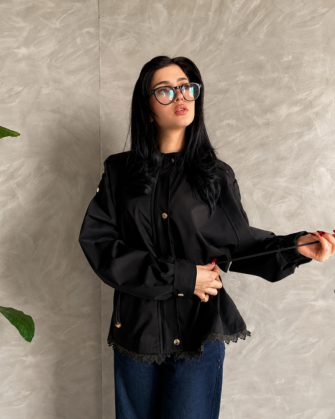 Gabardine Jacket with Floral Lace