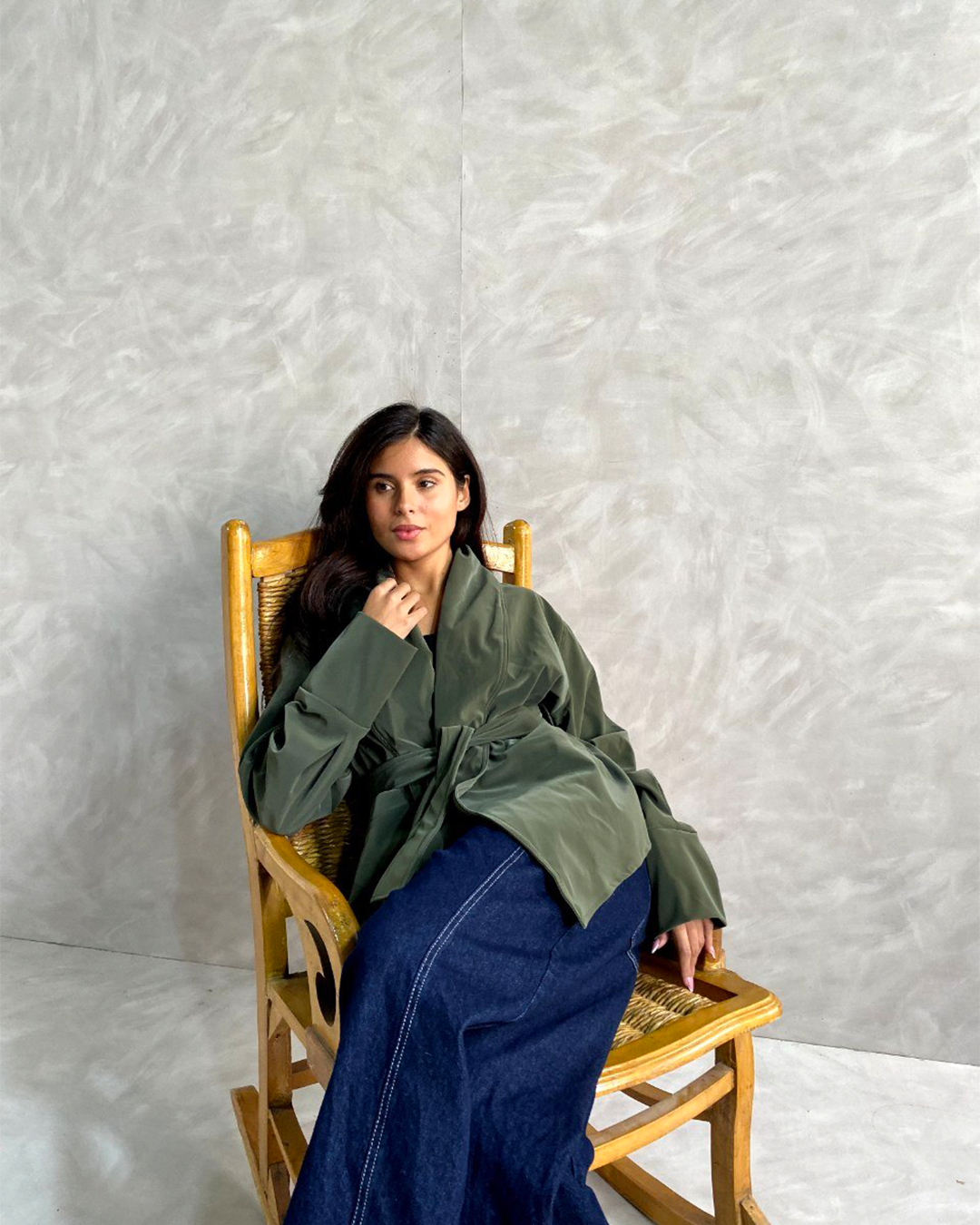 Belted Shawl-Collar Leather Wrap Jacket