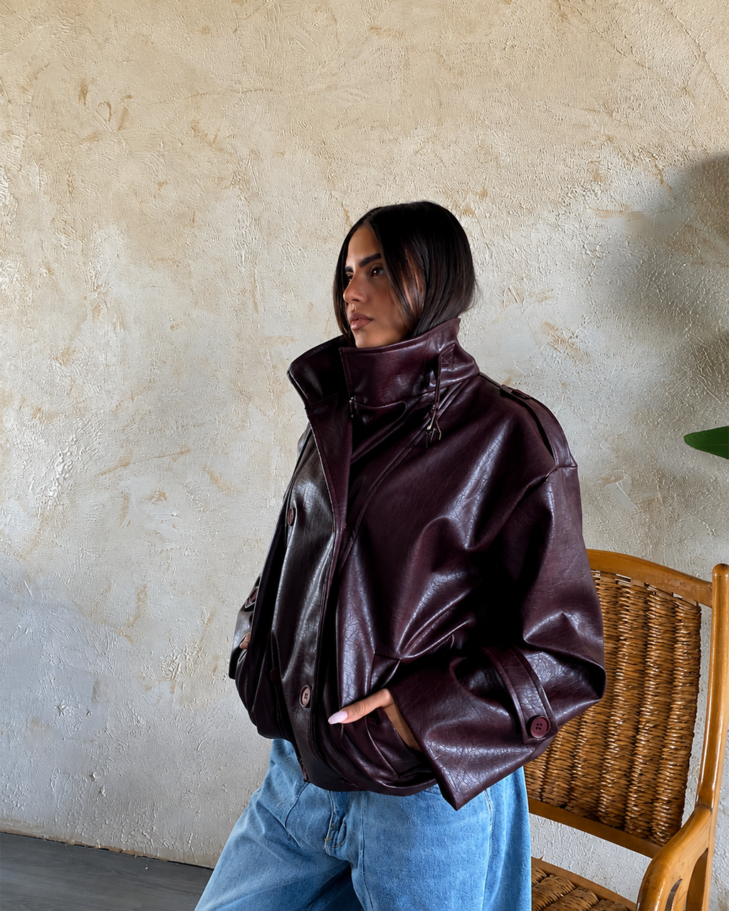 Buckle-Collar Double-Breasted Jacket