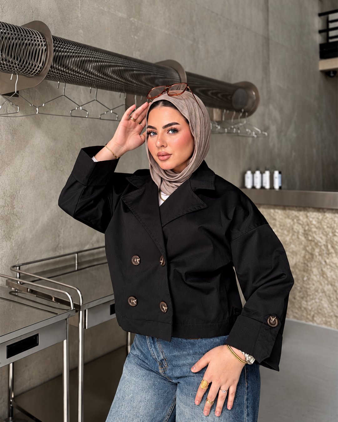 Cropped Double-Breasted Trench Jacket