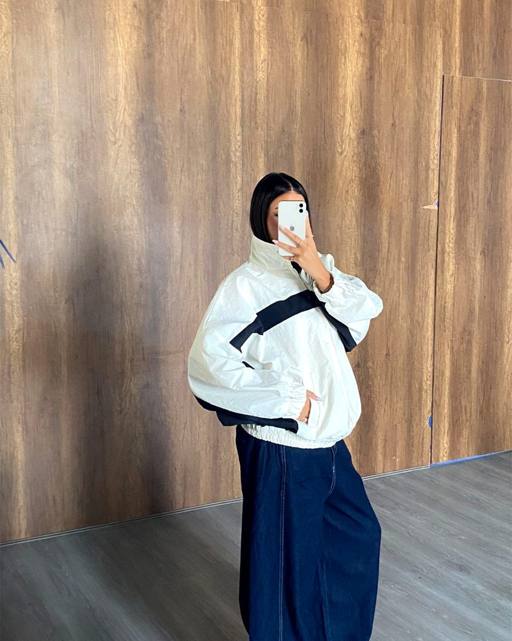Oversized Contrast-Stripe Track Jacket
