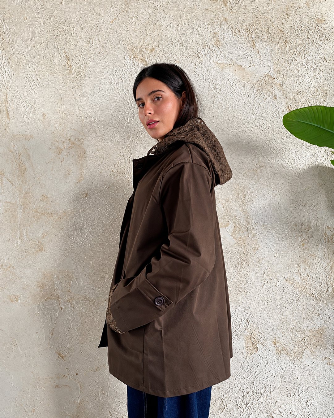Guipure-Lace Hooded Gabardine Jacket