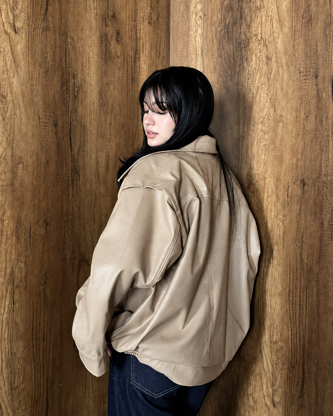 Double-Breasted Leather Bomber Jacket